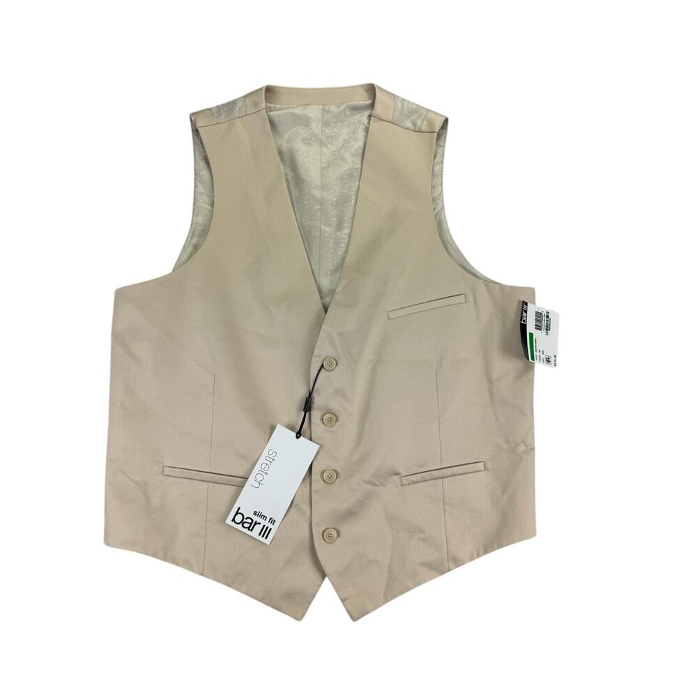 Bar III Mens Slim Fit Stretch Cotton Solid Suit Vest Tan L